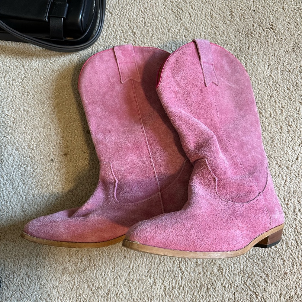 Vintage suede Barbiecore cowgirl boots pink 10 - Picture 3 of 4